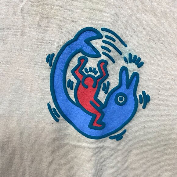 Keith Haring Fish Ocean 1987 Retro Graphic T-Shirt Medium - Picture 3 of 5